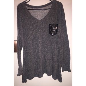 Lane Bryant long sleeved decorated pocket shirt